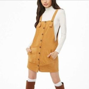 Forever 21 Mustard Corduroy Overall Dress. Button Up w/pockets. Size M.
